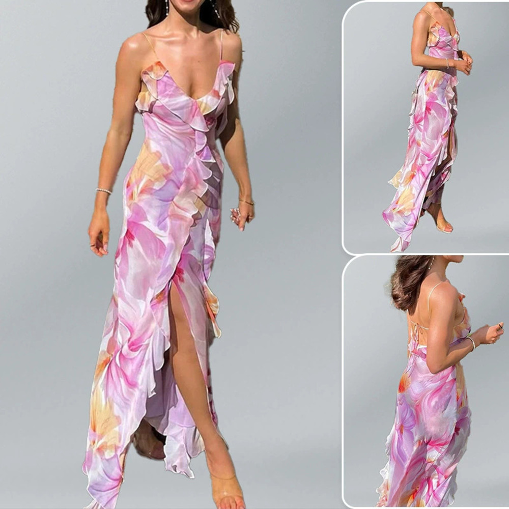 H&M Ethereal French Style Floral Print Ruffle Strap Dress Fall